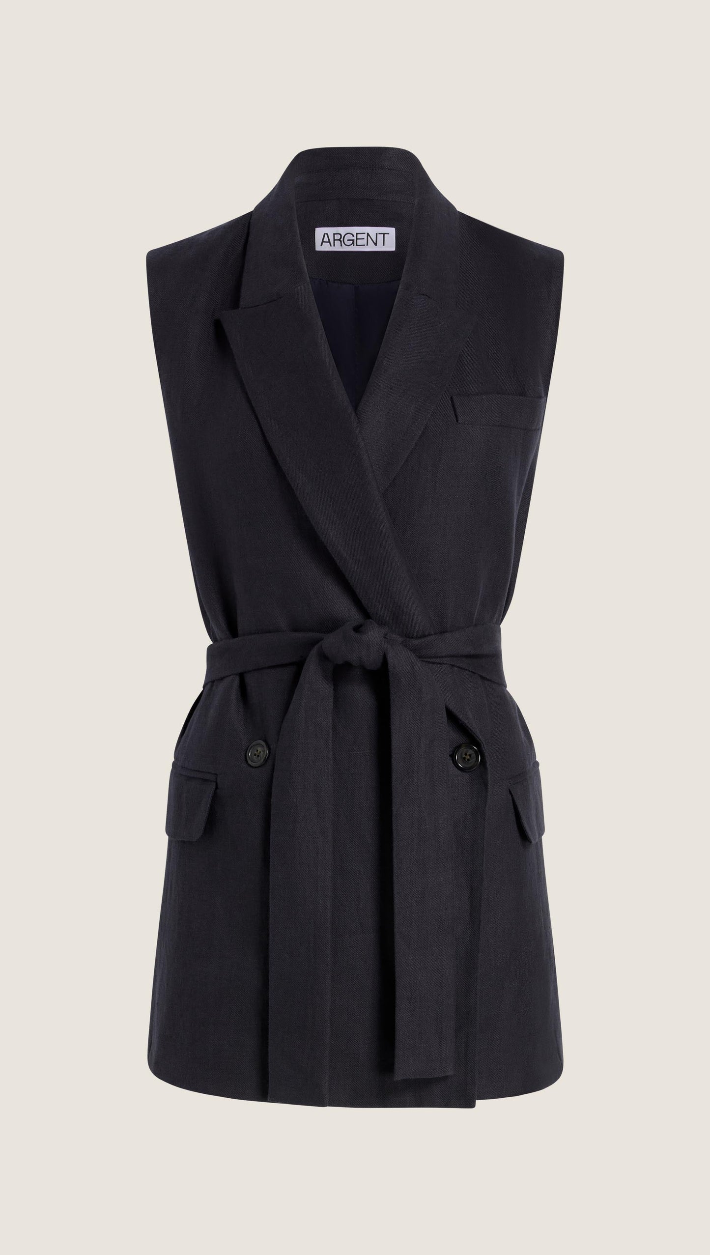 Belted Vest in Linen Twill | Midnight