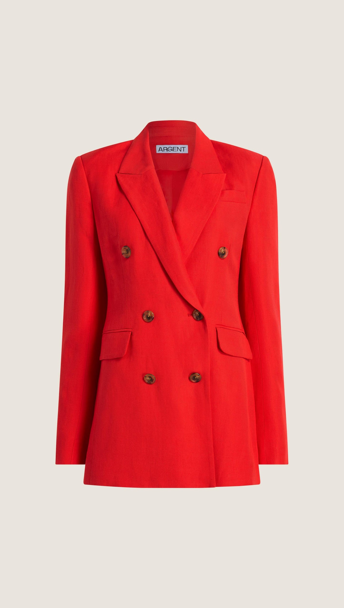 Double-Breasted Blazer in Viscose Linen | Coral Red