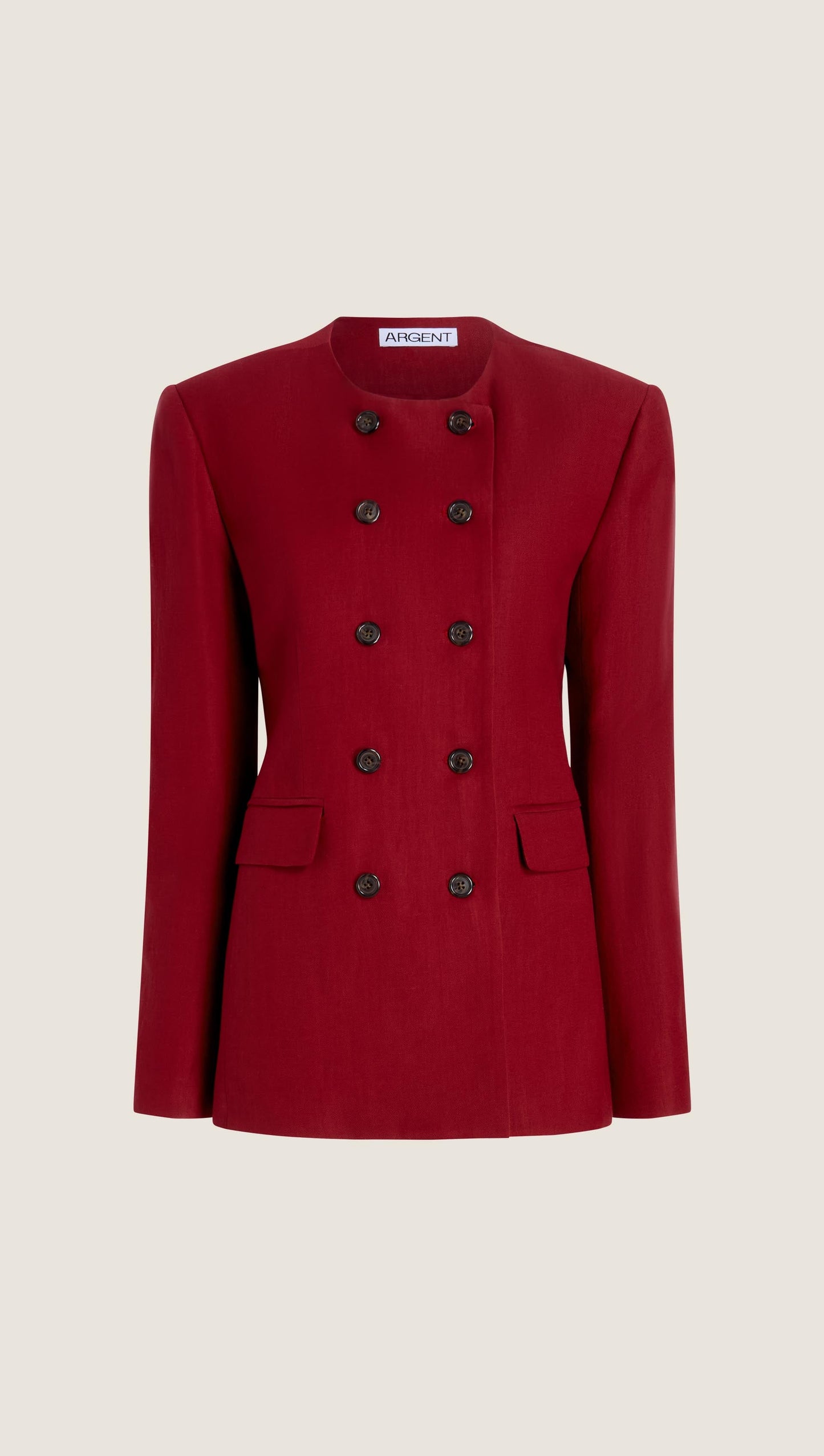 Double-Breasted Crewneck Blazer in Viscose Linen | Maroon