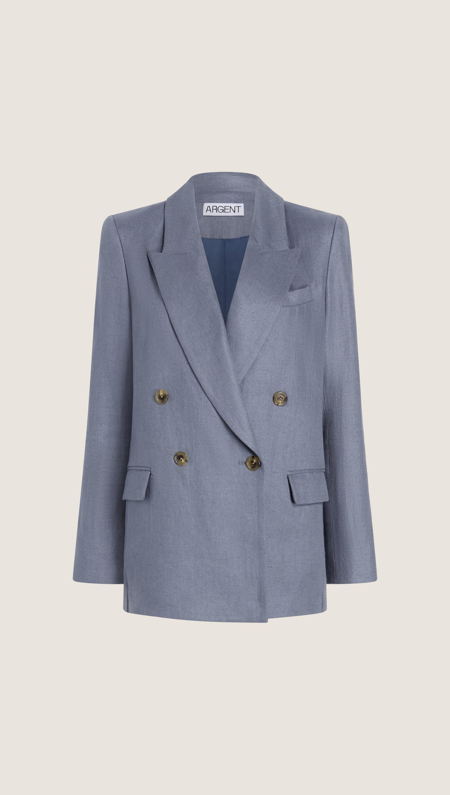 Peak Lapel Blazer in Basket Weave Linen | Blue Grey