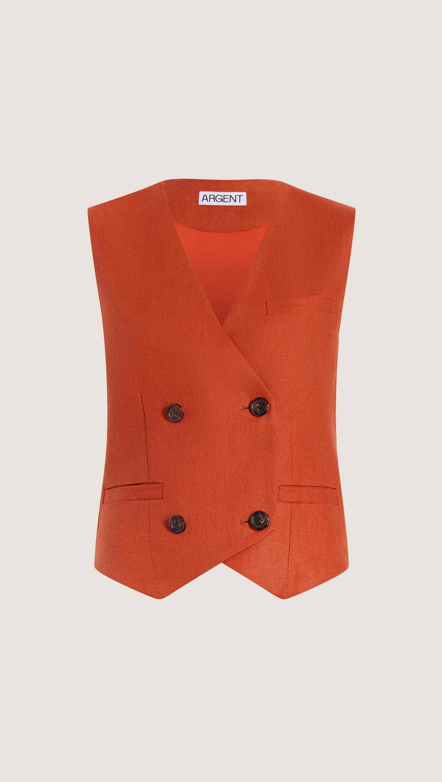 Double-Breasted Waistcoat in Linen Twill | Deep Persimmon