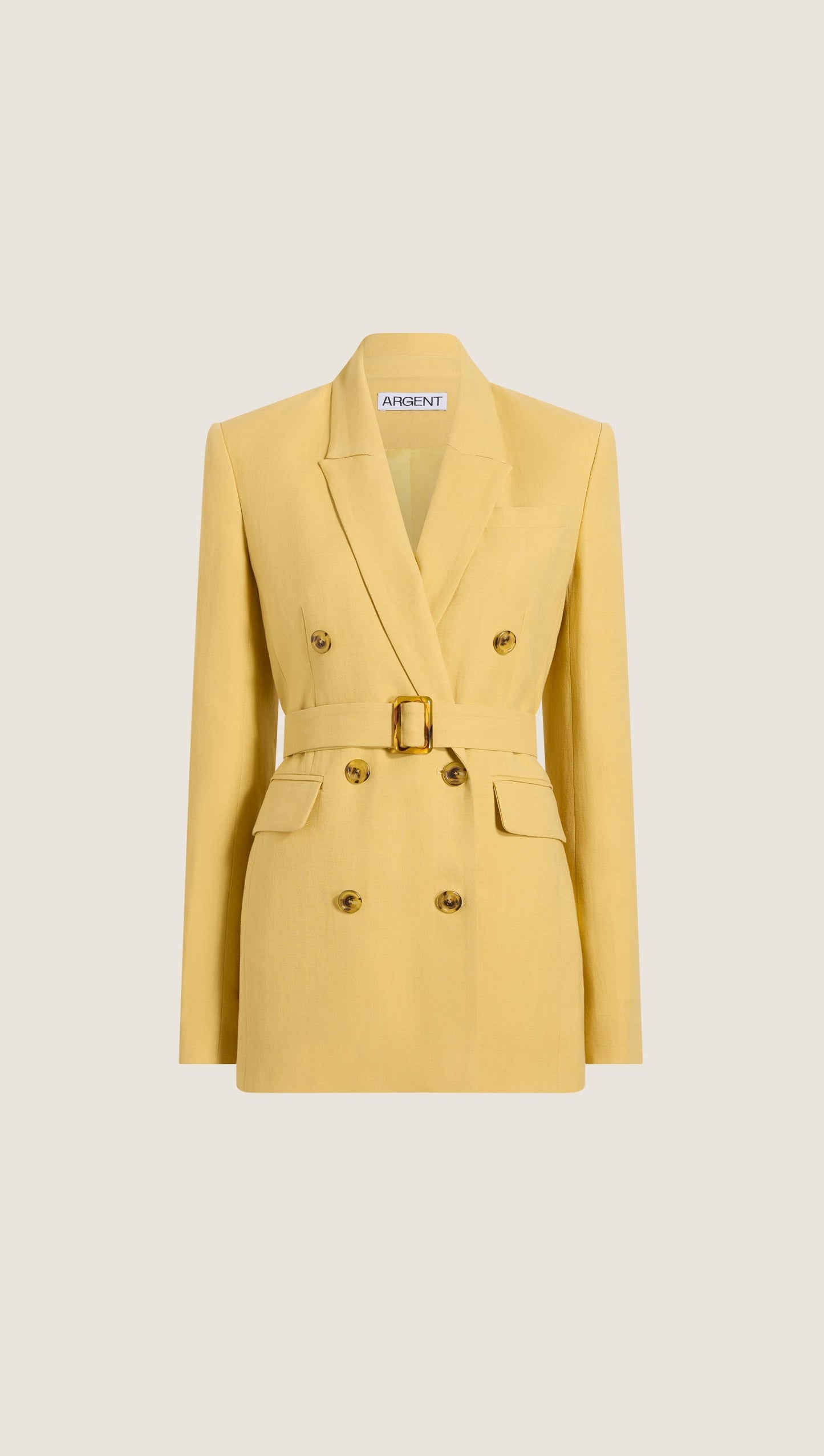 Belted Double-Breasted Blazer in Viscose Linen | Sunflower