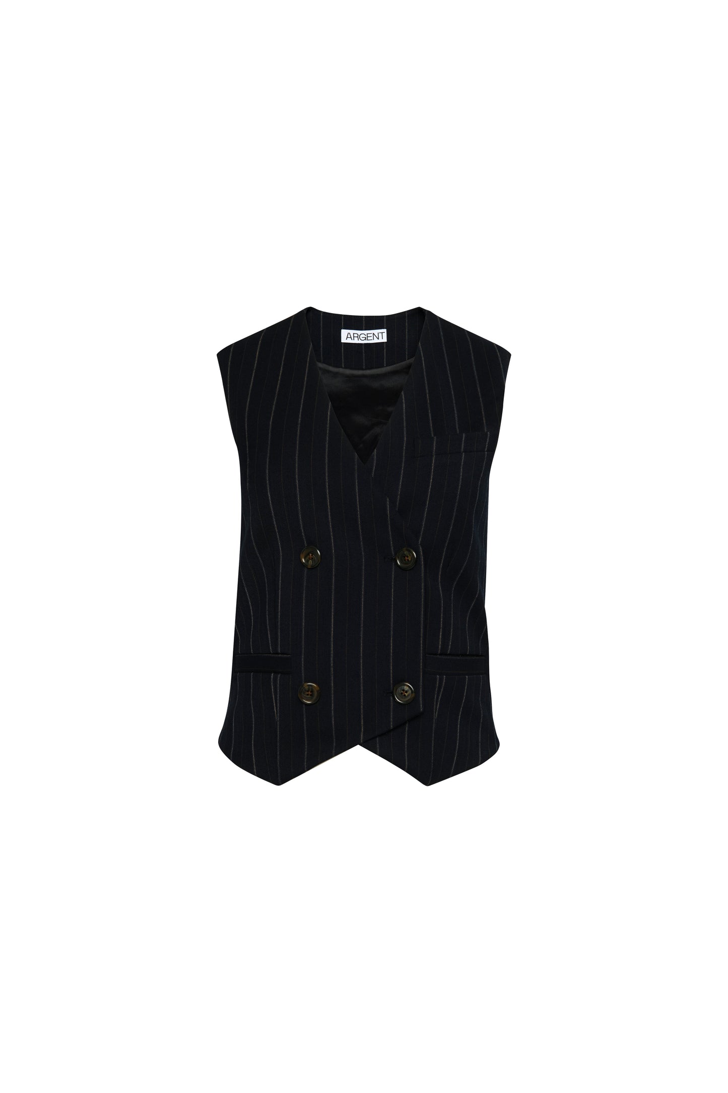 Double-Breasted Waistcoat in Stretch Wool | Herringbone Midnight Stripe