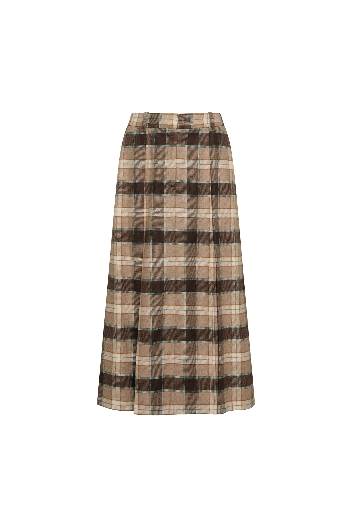 Godet Skirt in Wool | Brown Plaid