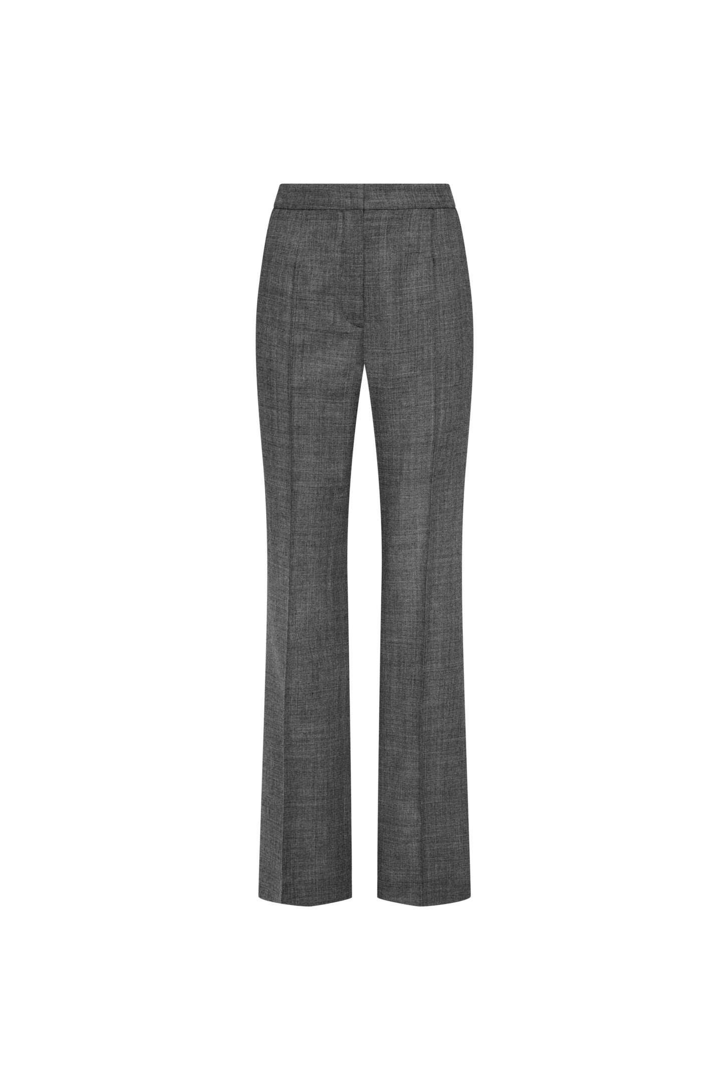 Straight Pintuck Trouser in Textured Wool Twill | Grey Melange