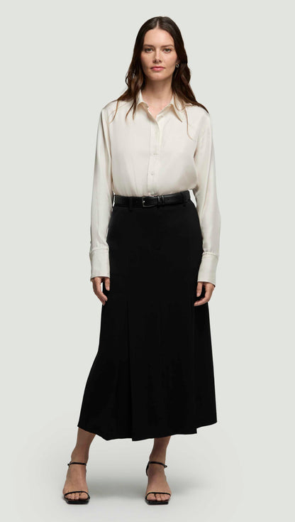 Godet Skirt in Stretch Crepe | Black