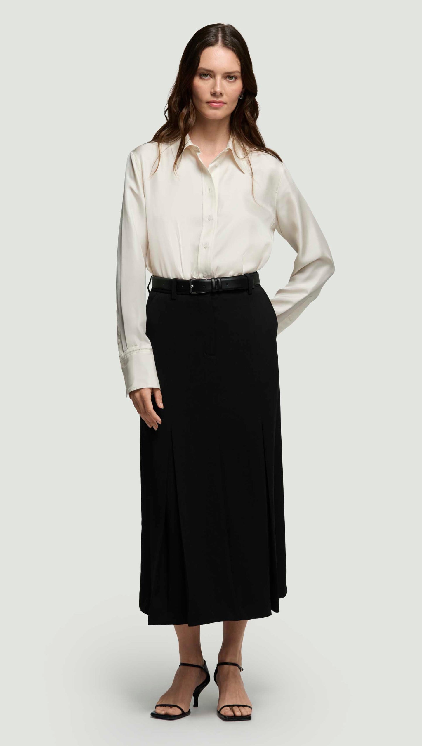 Godet Skirt in Stretch Crepe | Black