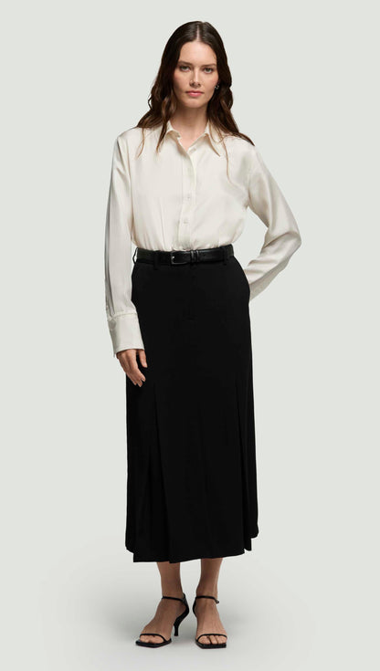 Godet Skirt in Stretch Crepe | Black