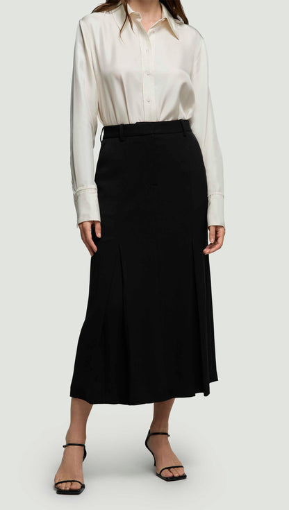 Godet Skirt in Stretch Crepe | Black