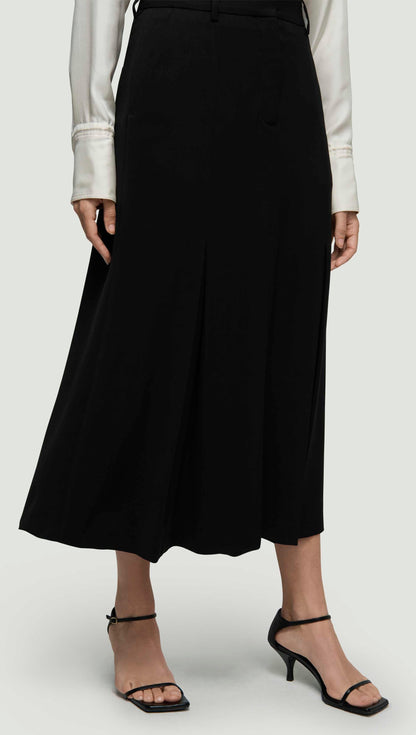 Godet Skirt in Stretch Crepe | Black
