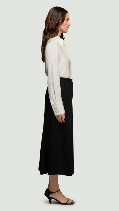 Godet Skirt in Stretch Crepe | Black
