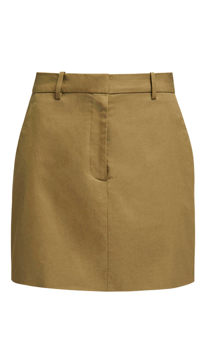 Mini Tailored Skirt in Cotton Twill | Mushroom Topstitch