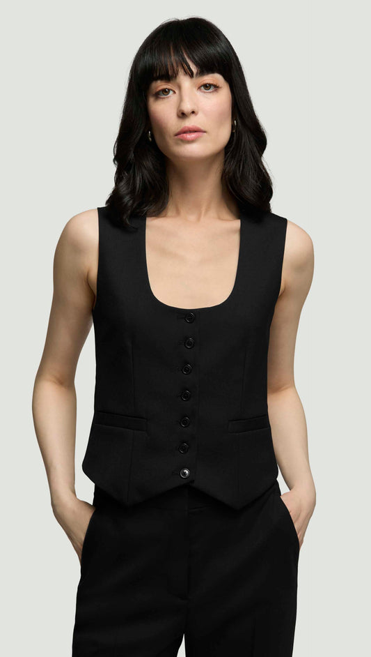 Scoop Neck Waistcoat in Seasonless Wool | Black