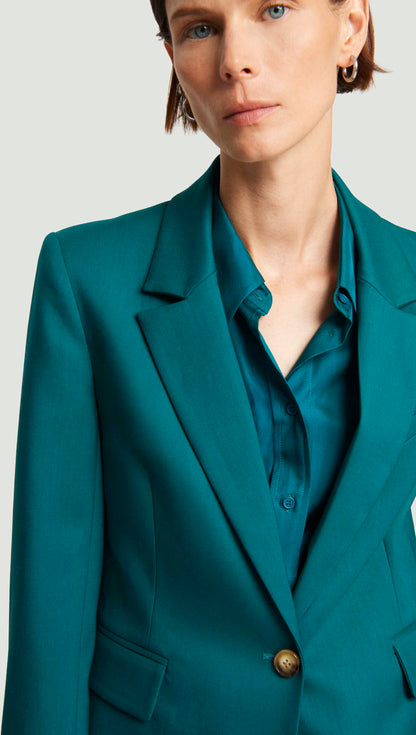 Fitted Notch Lapel Blazer in Seasonless Wool | Teal