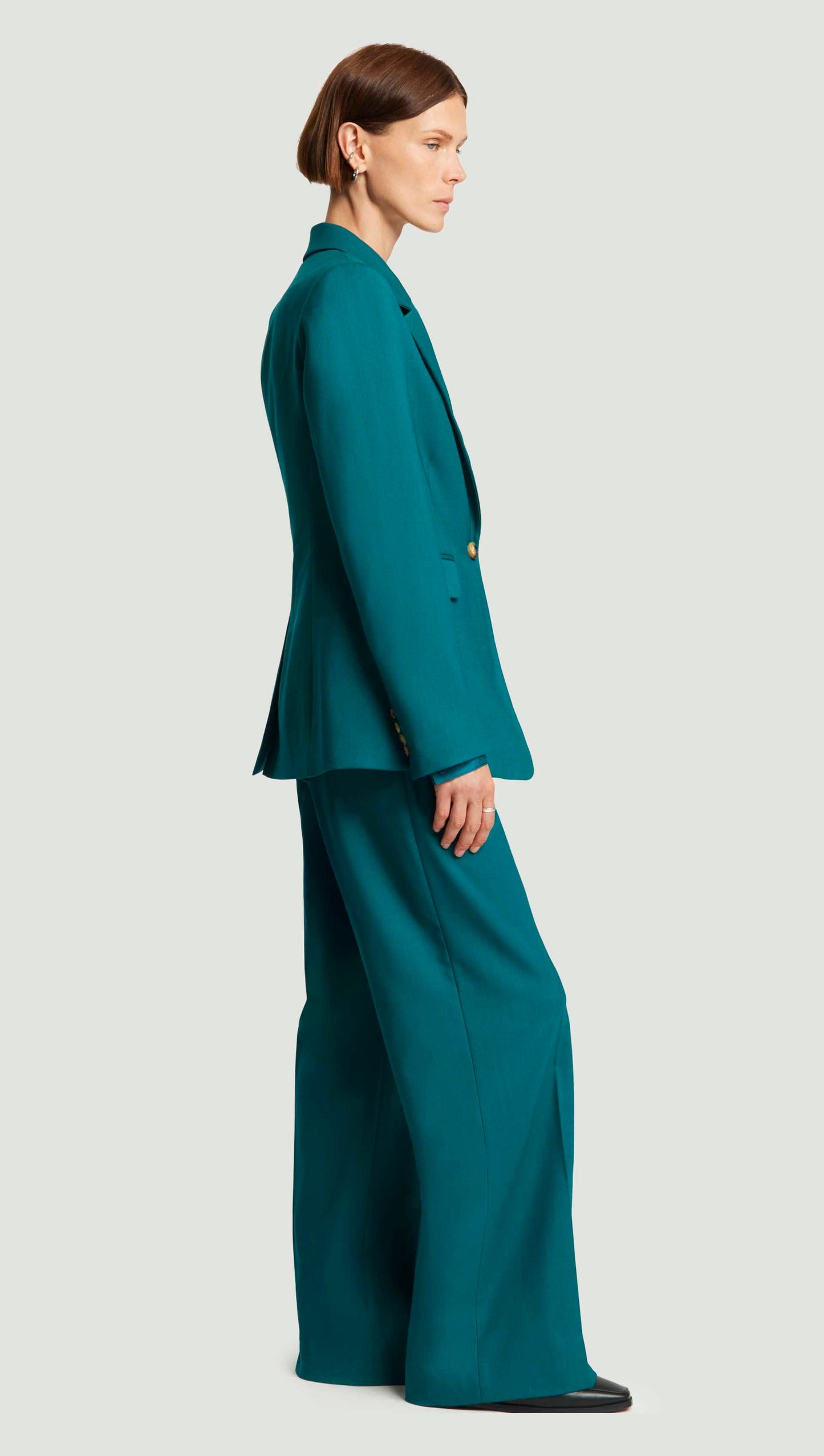 Fitted Notch Lapel Blazer in Seasonless Wool | Teal