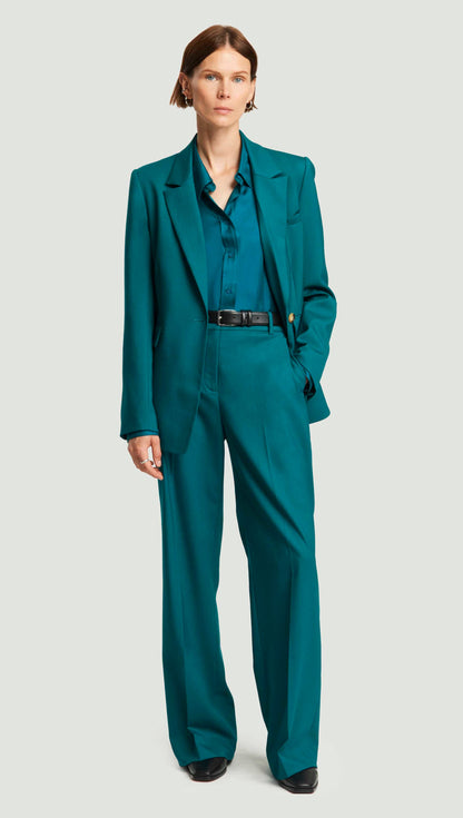 Fitted Notch Lapel Blazer in Seasonless Wool | Teal