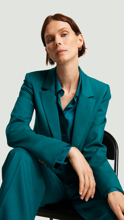 Fitted Notch Lapel Blazer in Seasonless Wool | Teal