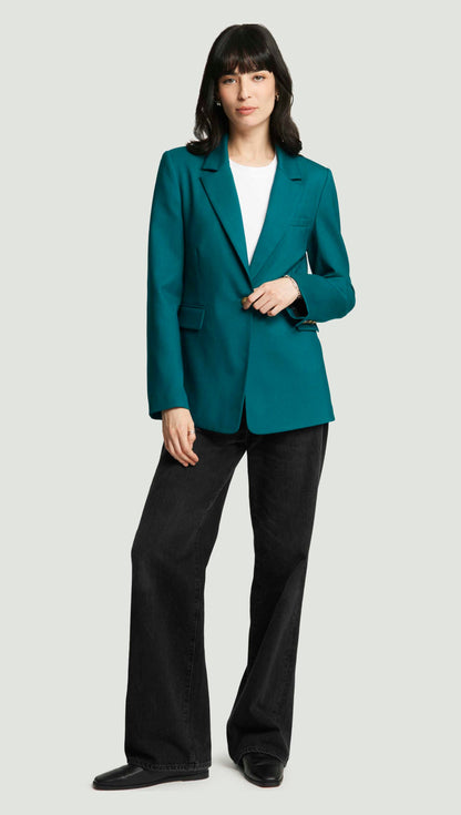 Fitted Notch Lapel Blazer in Seasonless Wool | Teal