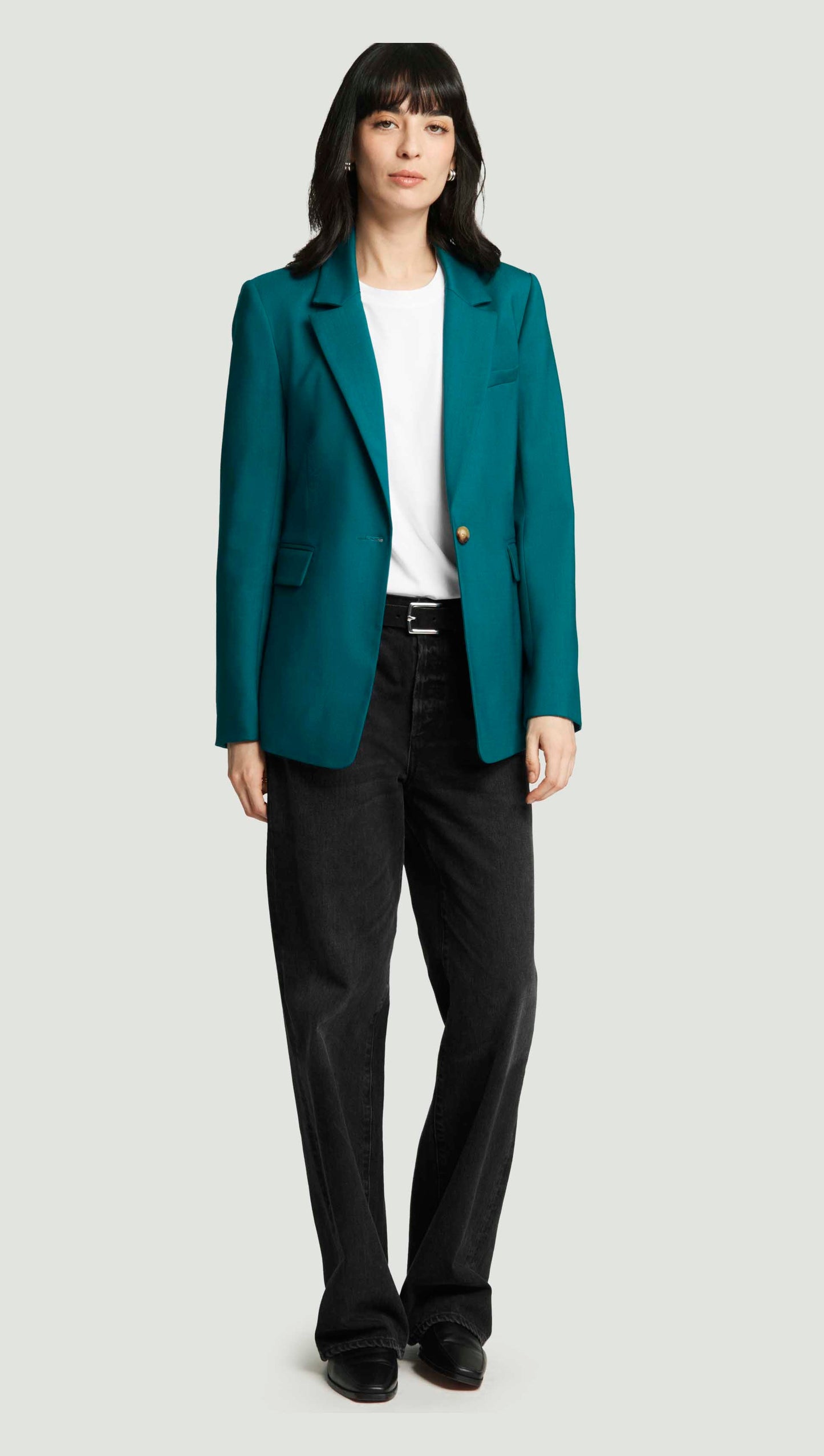 Fitted Notch Lapel Blazer in Seasonless Wool | Teal