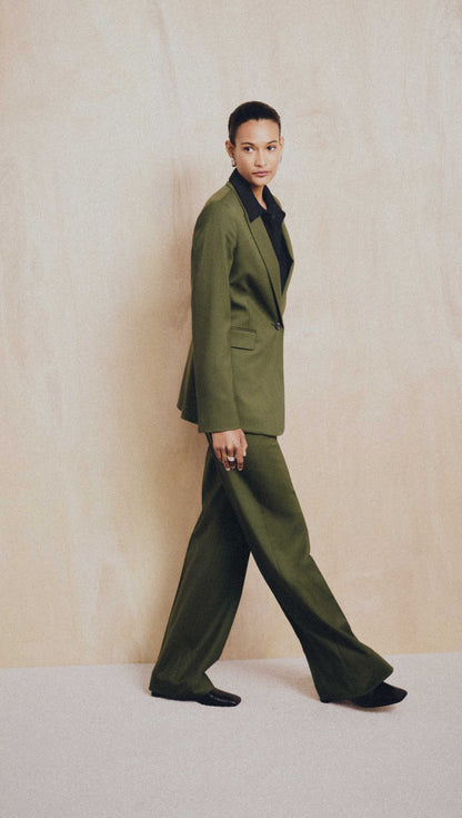 Wide Leg Trouser in Seasonless Wool | Olive