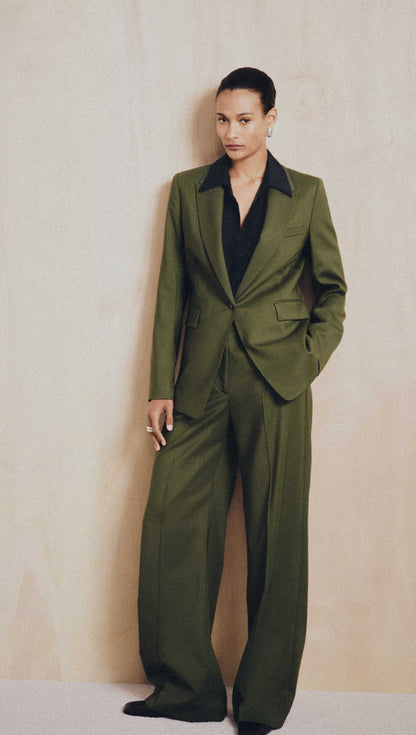 Wide Leg Trouser in Seasonless Wool | Olive