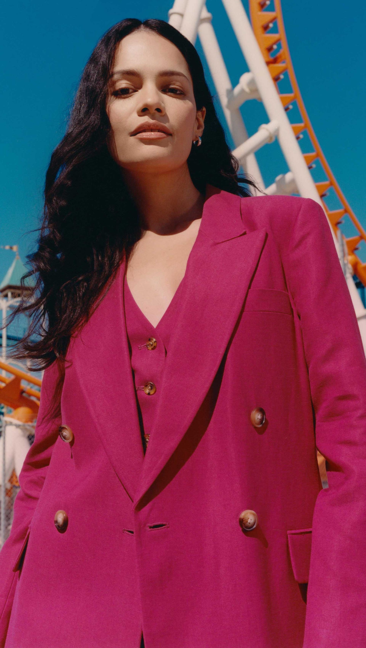 Waistcoat in Viscose Linen Twill | Fuchsia
