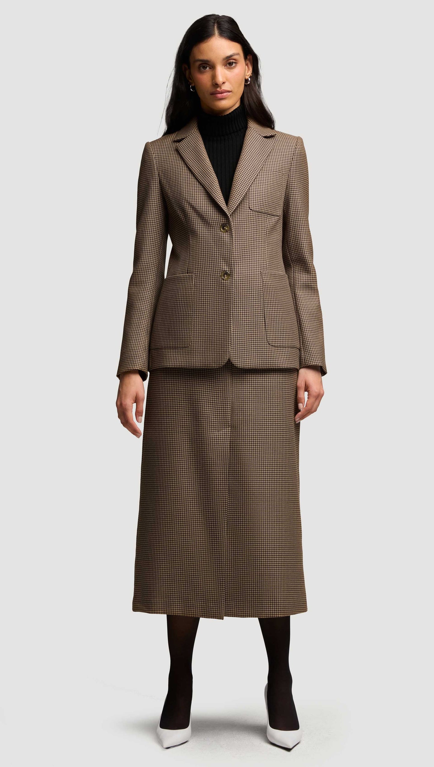 Weekend Blazer in Wool | Brown Houndstooth