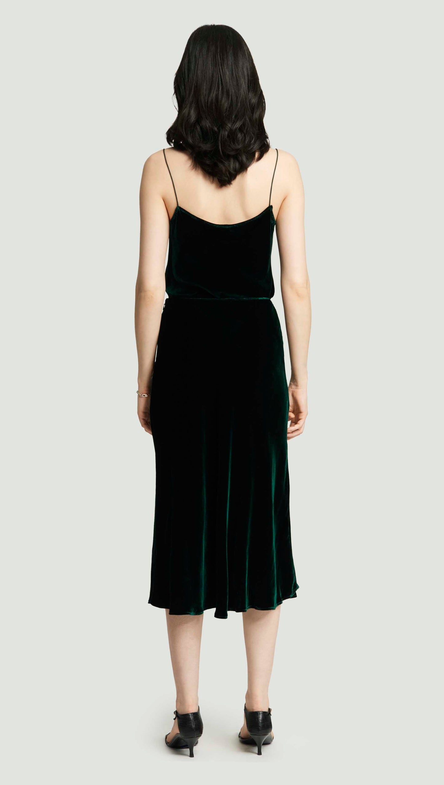 Bias Midi Skirt in Velvet | Deep Forest