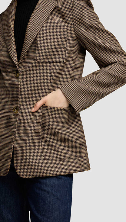 Weekend Blazer in Wool | Brown Houndstooth