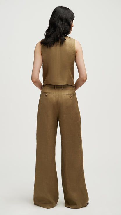 High-Neck Button Waistcoat in Basket Weave Linen | Fern