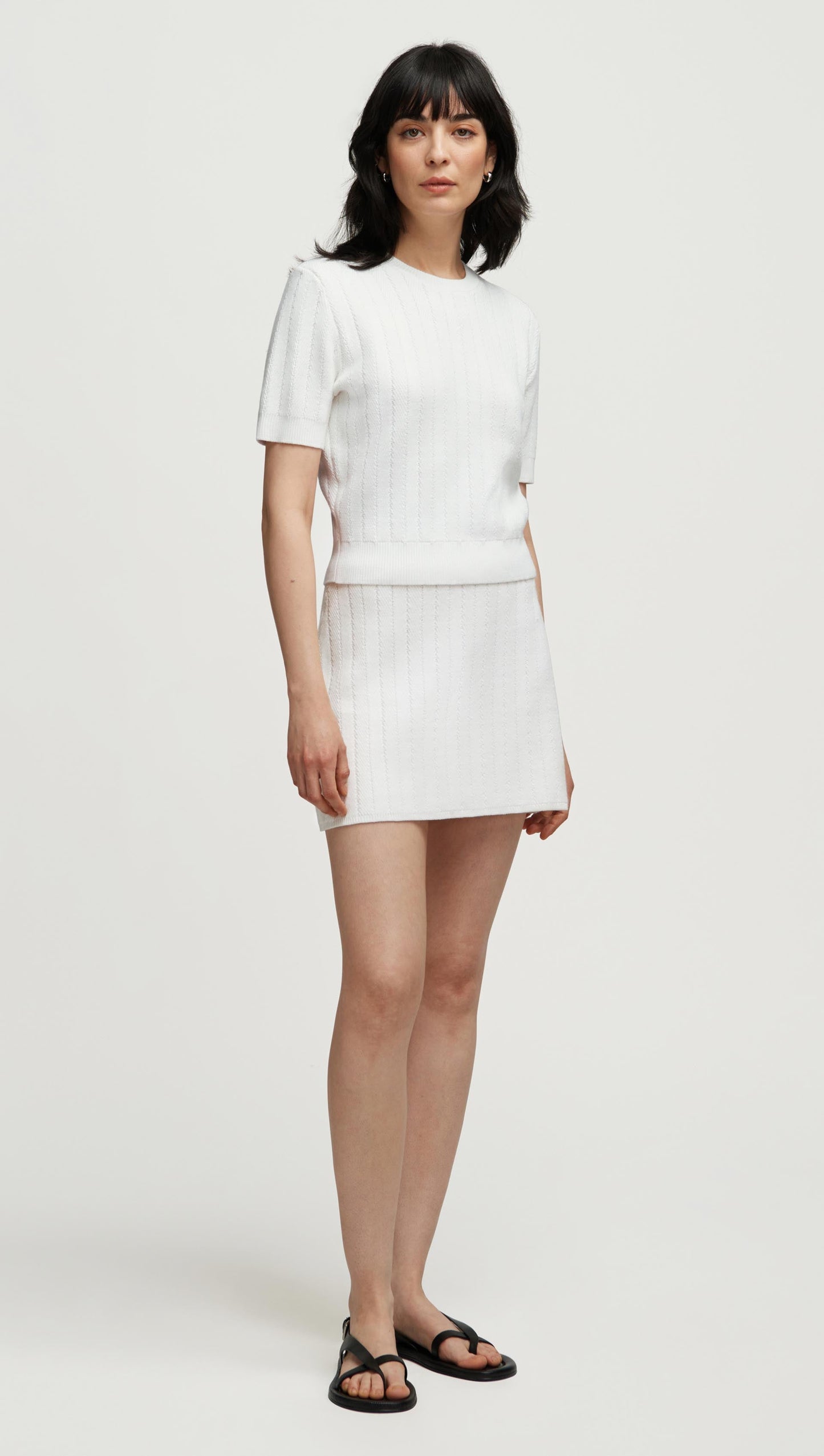 Herringbone Skirt in Viscose Polyester | White
