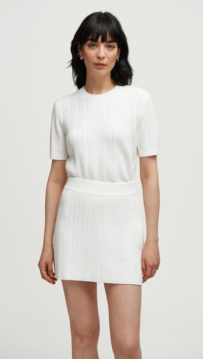 Herringbone Skirt in Viscose Polyester | White