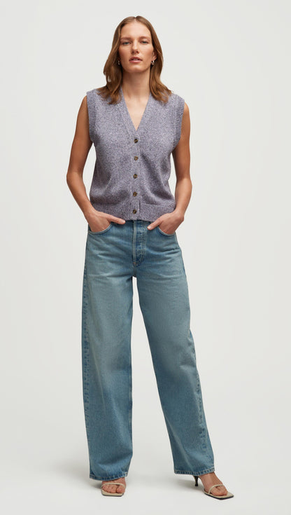 Knit Button Vest in Cotton | Purple Multi