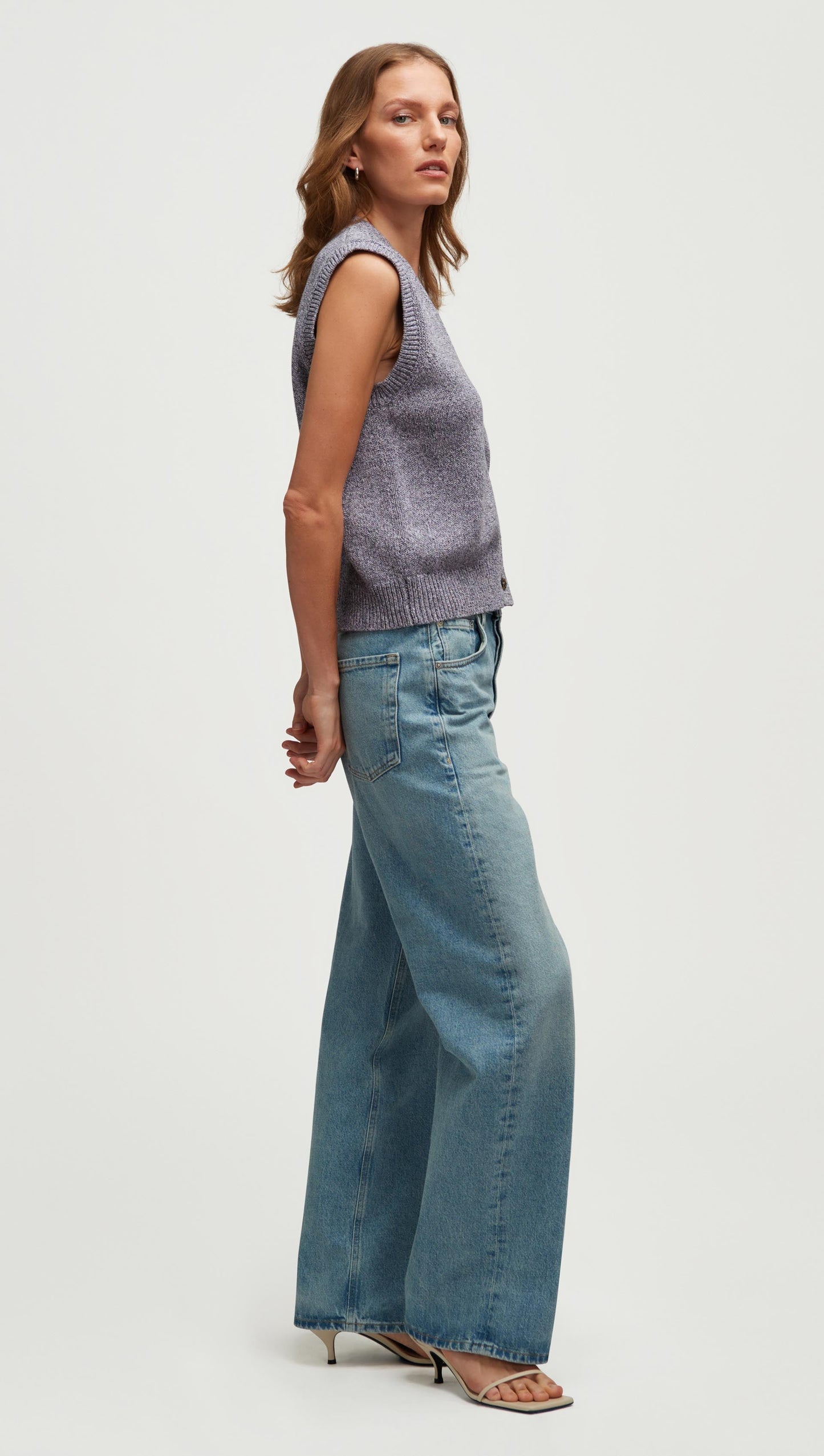 Knit Button Vest in Cotton | Purple Multi