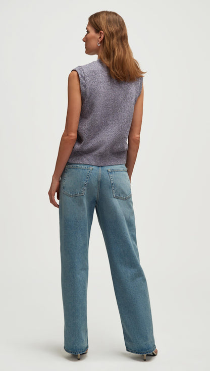 Knit Button Vest in Cotton | Purple Multi