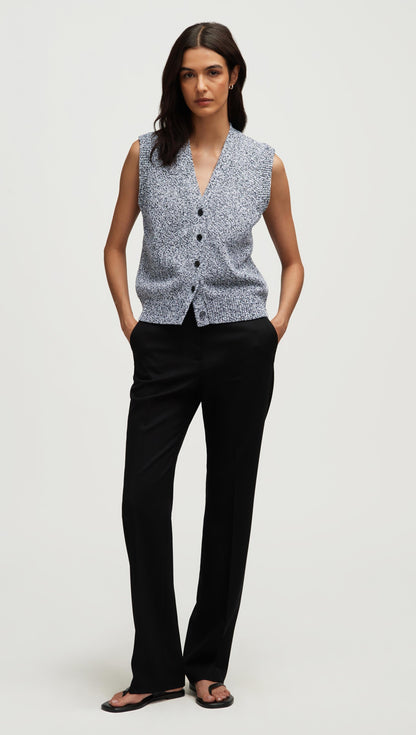 Knit Button Vest in Cotton | Black Multi