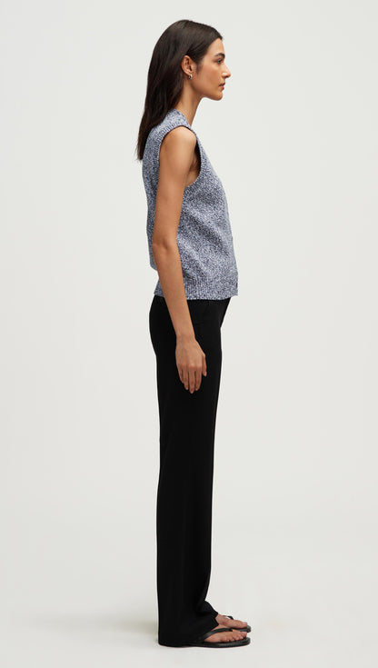Knit Button Vest in Cotton | Black Multi