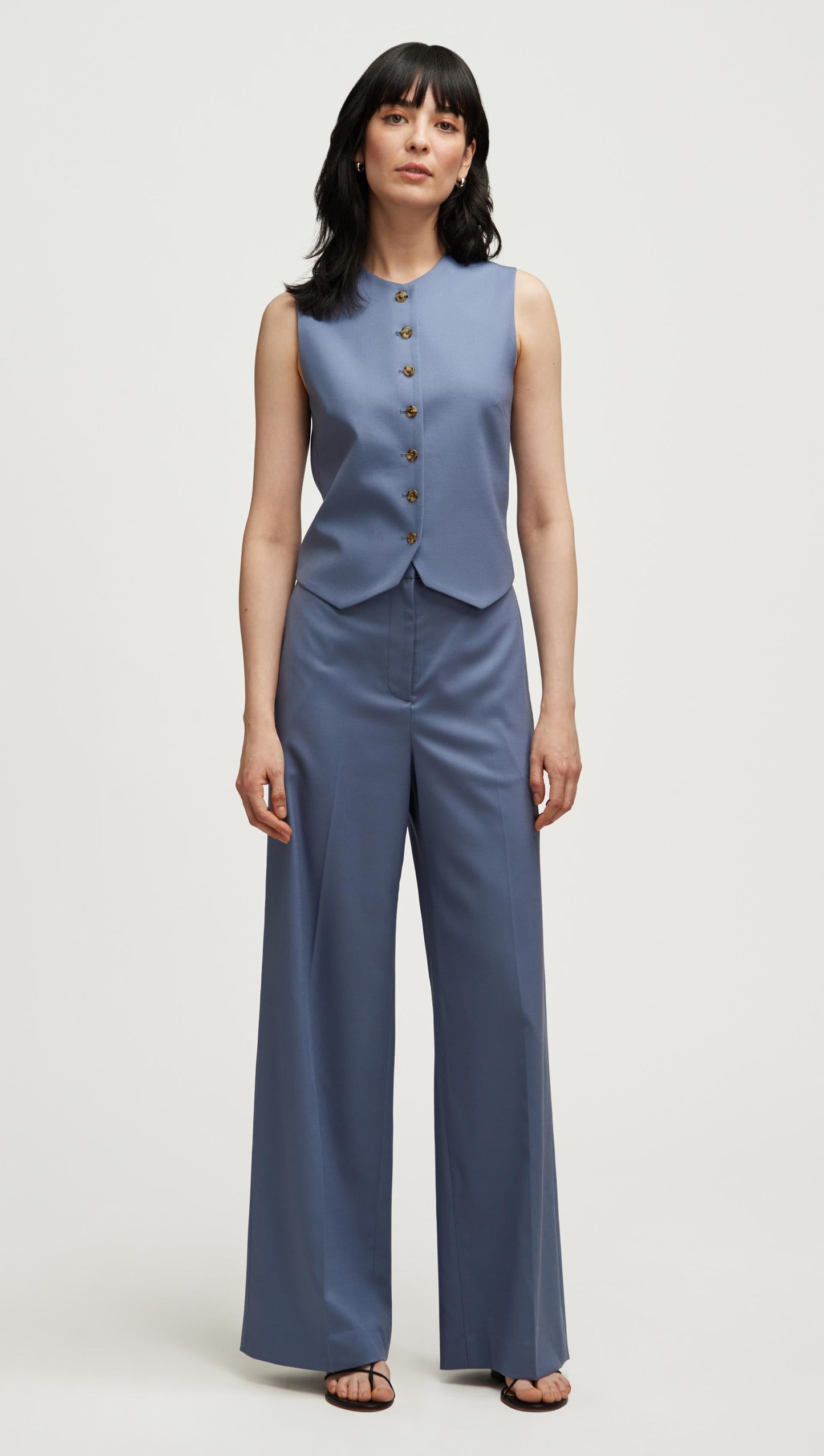 High-Neck Button Waistcoat in Seasonless Wool | Powder Blue