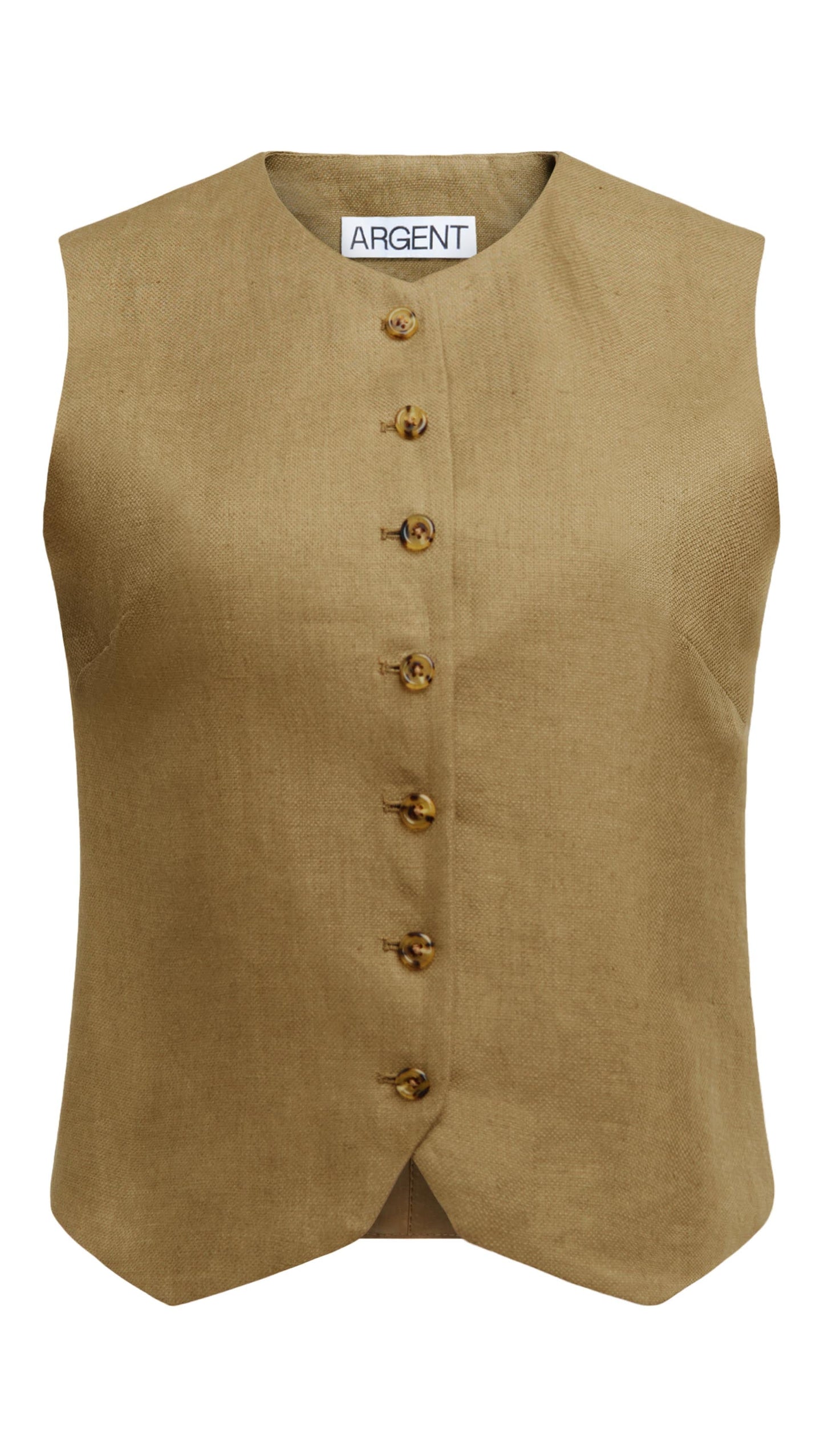 High-Neck Button Waistcoat in Basket Weave Linen | Fern
