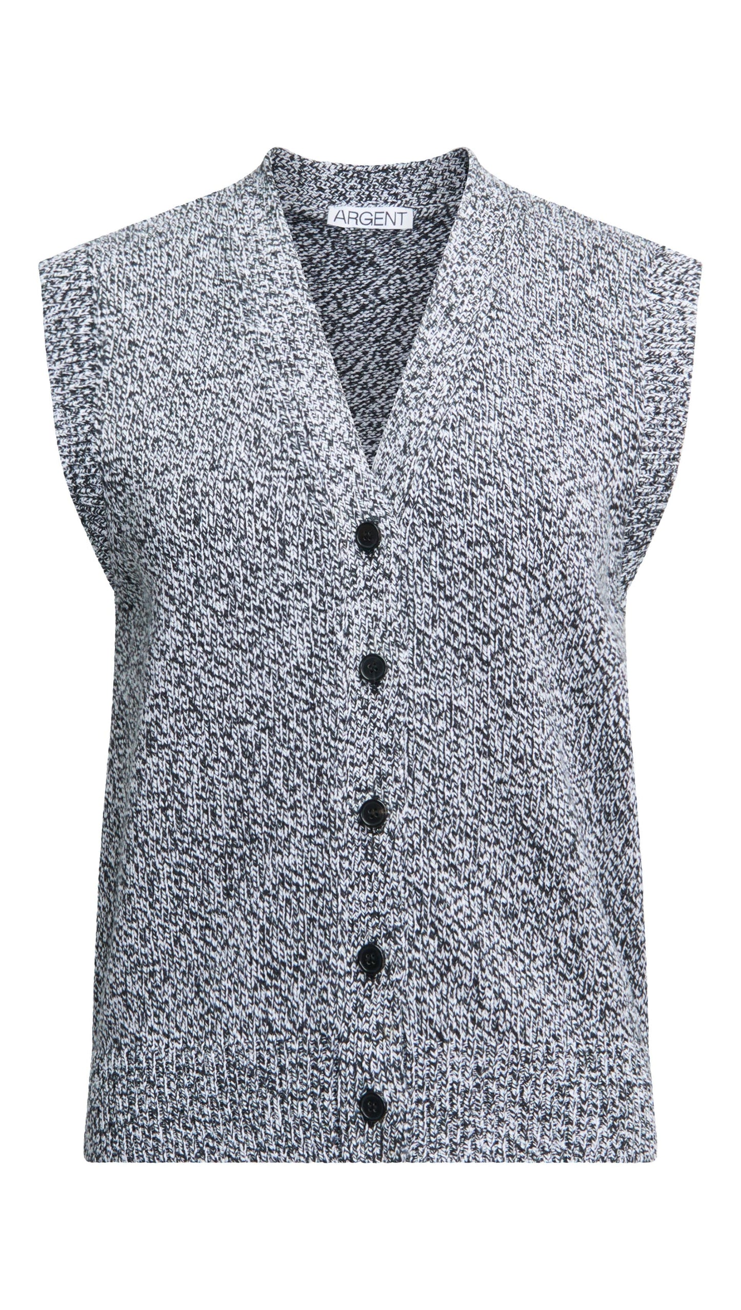 Knit Button Vest in Cotton | Black Multi