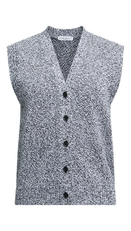 Knit Button Vest in Cotton | Black Multi