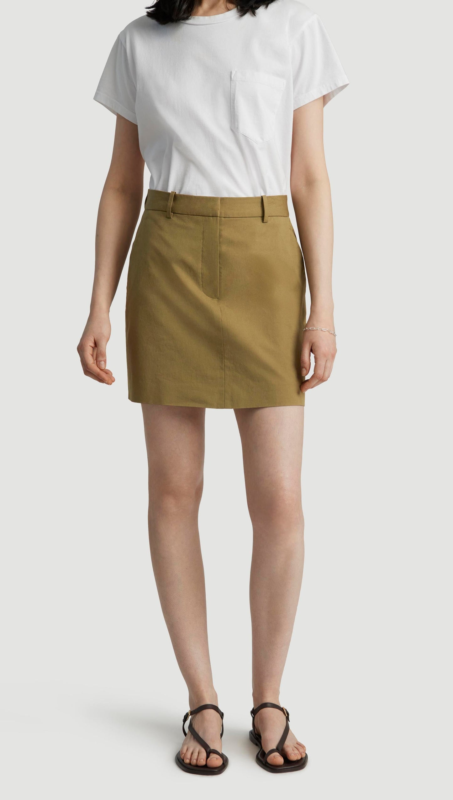 Mini Tailored Skirt in Cotton Twill | Mushroom Topstitch