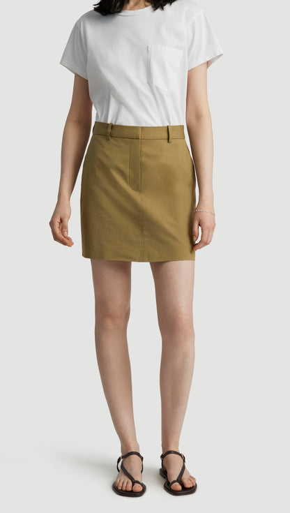 Mini Tailored Skirt in Cotton Twill | Mushroom Topstitch