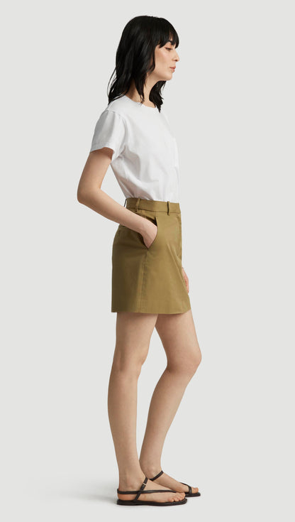 Mini Tailored Skirt in Cotton Twill | Mushroom Topstitch