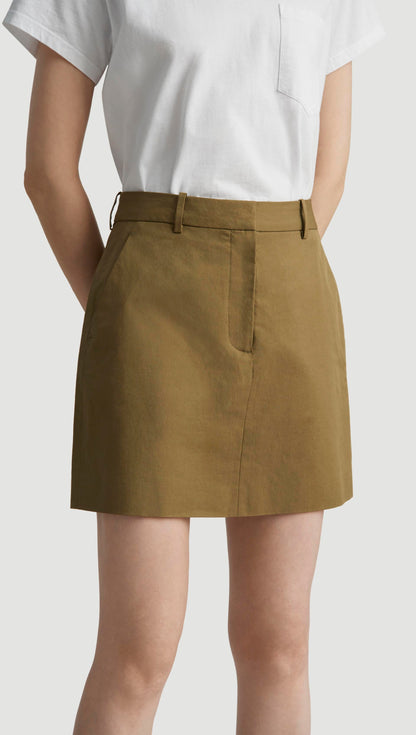 Mini Tailored Skirt in Cotton Twill | Mushroom Topstitch