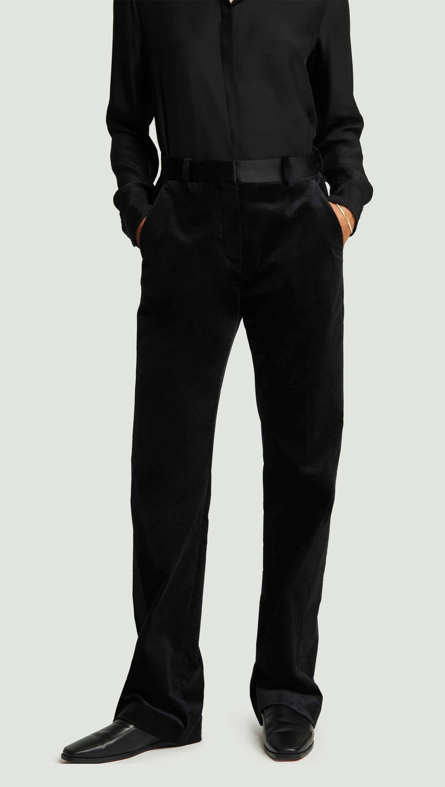 Tuxedo Trouser in Velvet w/Satin Detail | Black