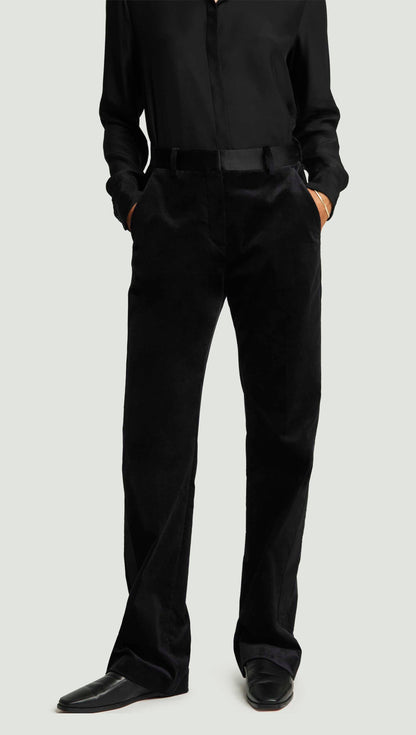 Tuxedo Trouser in Velvet w/Satin Detail | Black
