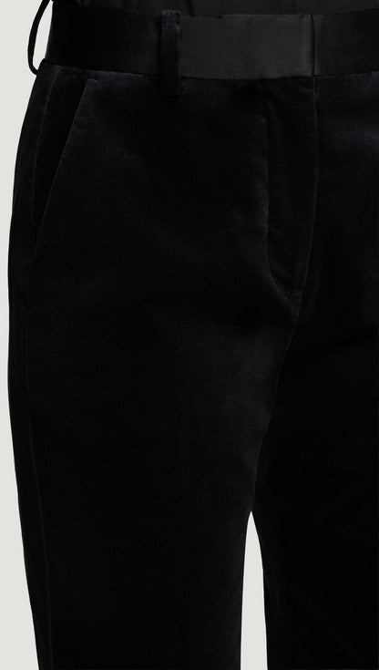 Tuxedo Trouser in Velvet w/Satin Detail | Black