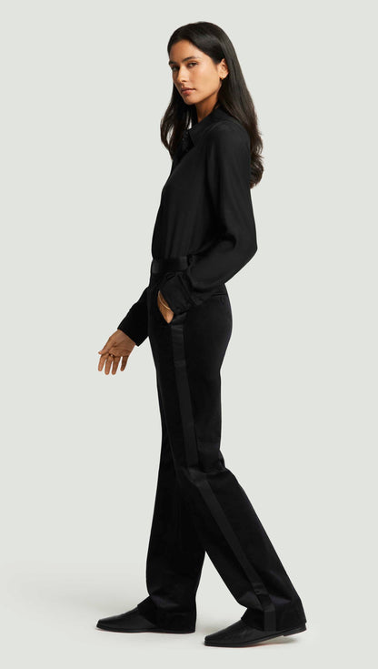 Tuxedo Trouser in Velvet w/Satin Detail | Black
