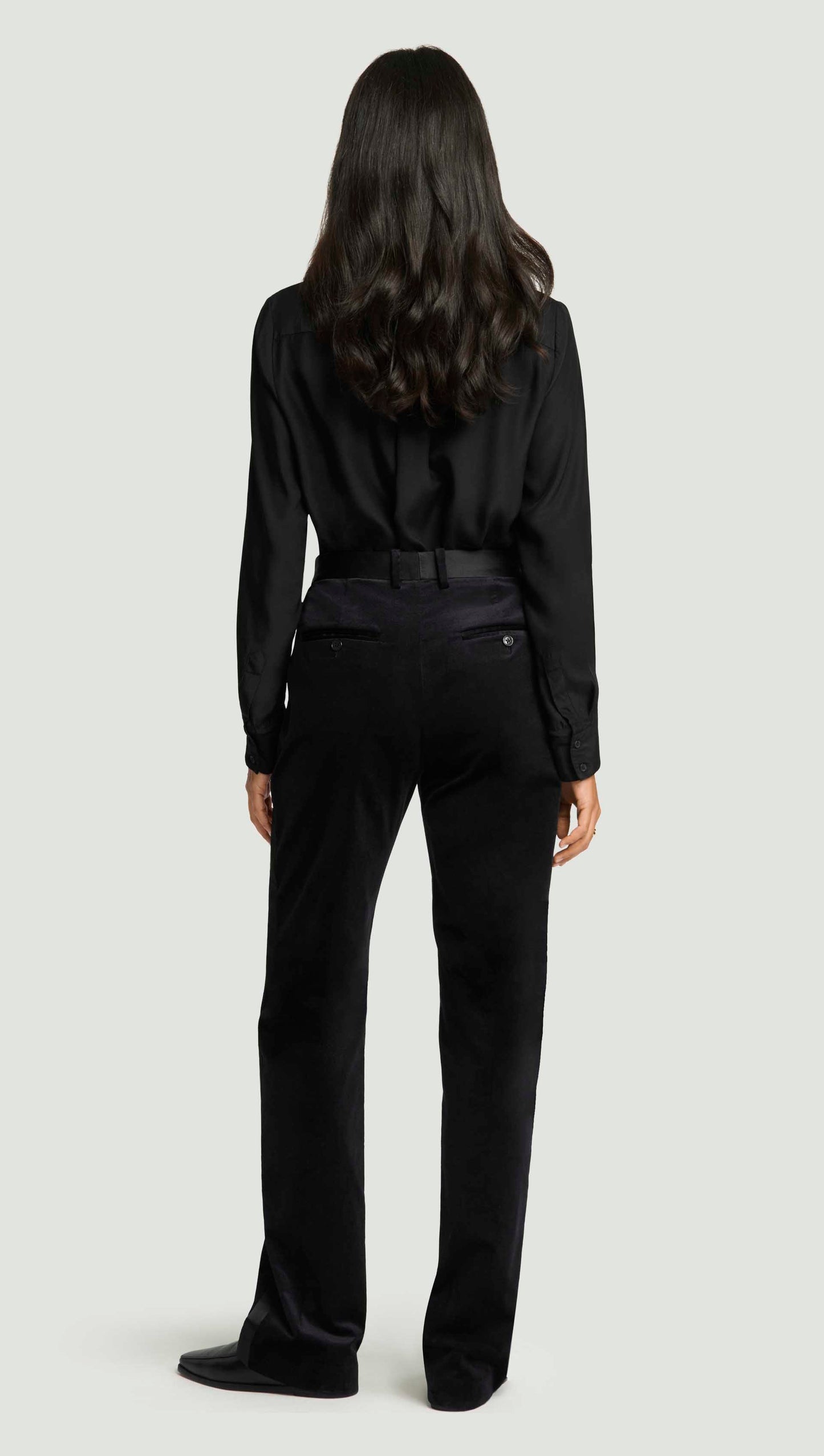 Tuxedo Trouser in Velvet w/Satin Detail | Black